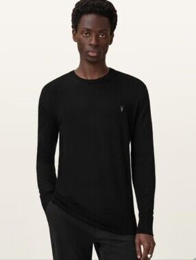 All Saints Men's Black Long-Sleeve Crewneck Shirt